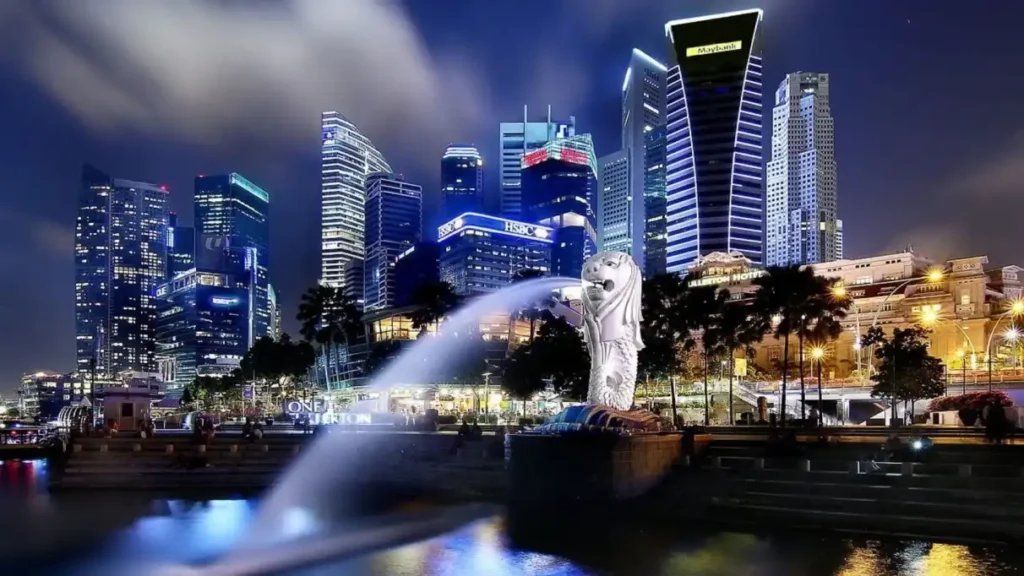 Merlion statue with Marina Bay background