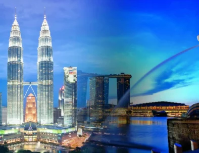 Singapore and Malaysia tour featuring Marina Bay Sands skyline and Kuala Lumpur Petronas Twin Towers